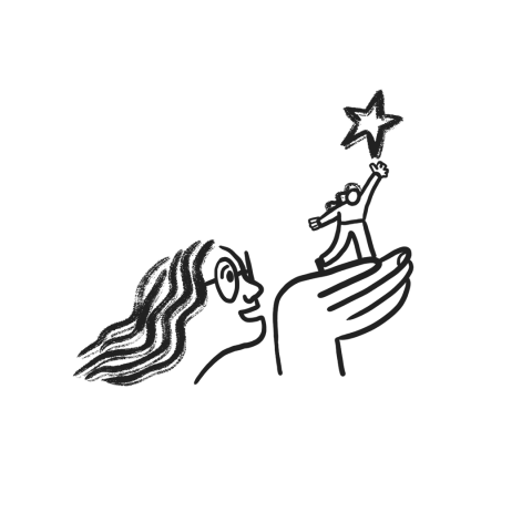 A big person helps a small person so they can reach the stars