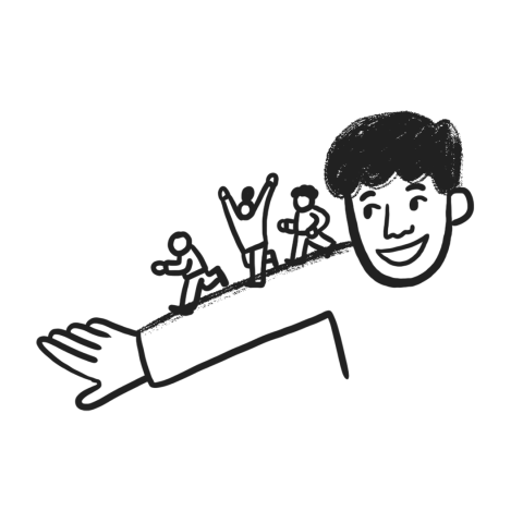 Man with little people on his arm